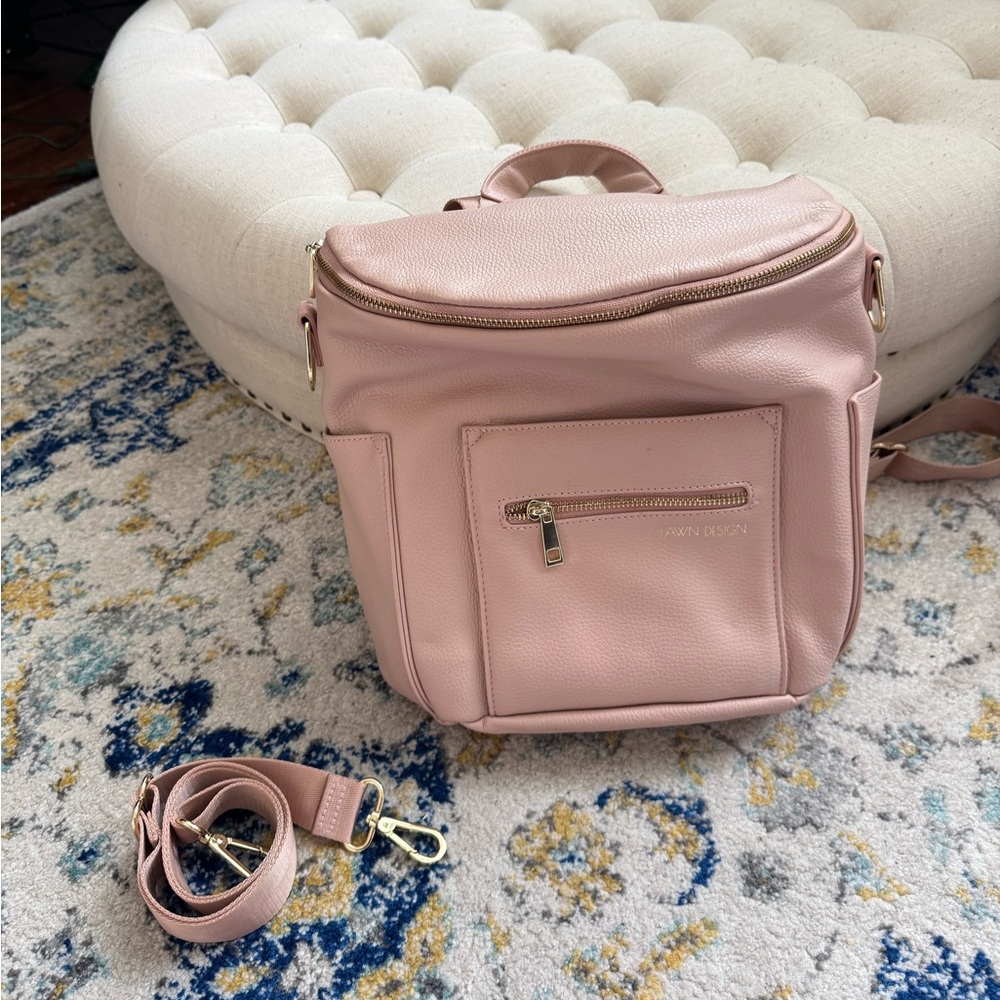 Fawn Design The Mini Diaper Bag Backpack Pebbled Faux Leather Blush Pink